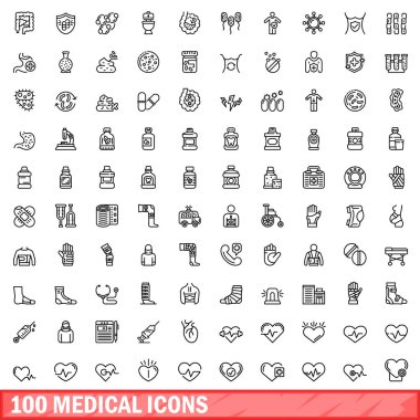 100 tıbbi Icons set, anahat stili