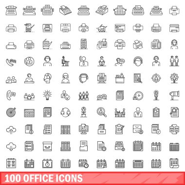 100 office Icons set, anahat stili