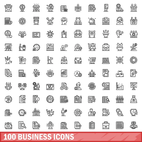Conjunto de 100 iconos de negocios, estilo de esquema — Vector de stock