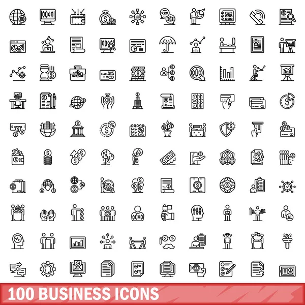 100 business ikony set, styl osnovy — Stockový vektor