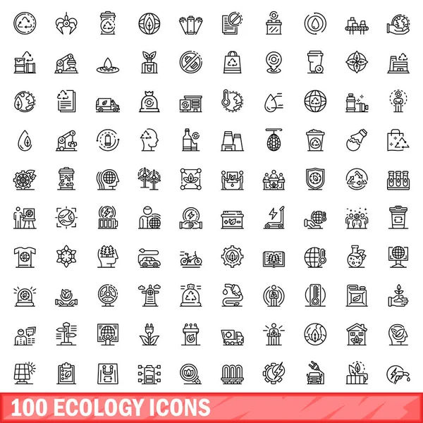 100 ekoloji Icons set, anahat stili — Stok Vektör