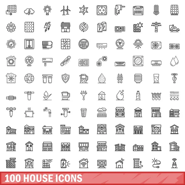 Conjunto de 100 iconos de casa, estilo de contorno — Vector de stock