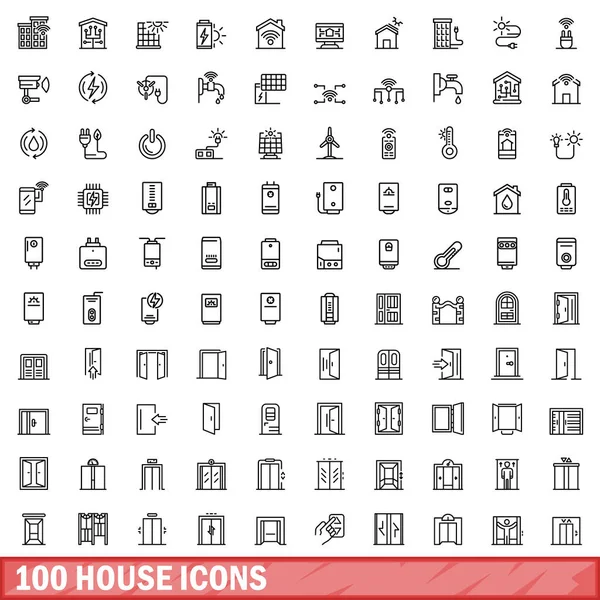 Conjunto de 100 iconos de casa, estilo de contorno — Vector de stock