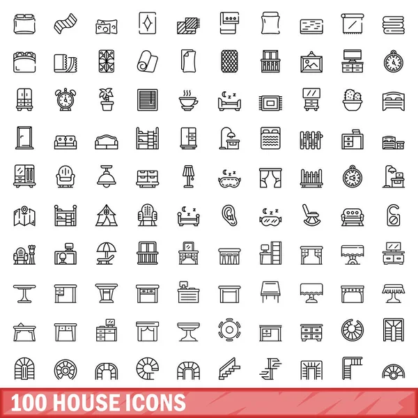 Conjunto de 100 iconos de casa, estilo de contorno — Vector de stock