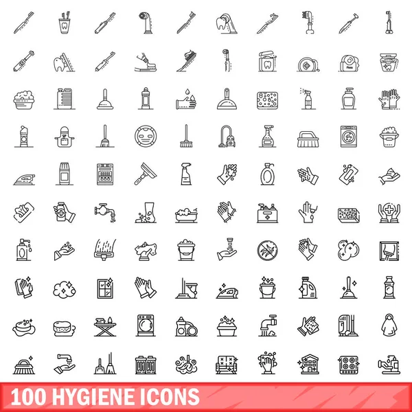 Ensemble de 100 icônes d'hygiène, style contour — Image vectorielle