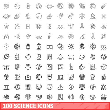 100 bilim Icons set, anahat stili