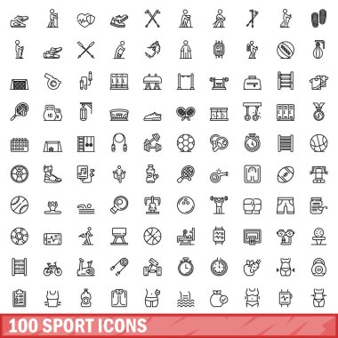 100 spor Icons set, anahat stili