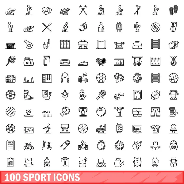Conjunto de 100 iconos deportivos, estilo de esquema — Vector de stock