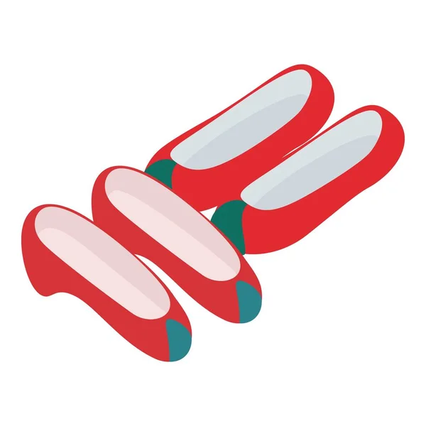 韓国の靴アイコン等角ベクトル。カラフルな赤韓国のゴム製の靴の2つのペア — ストックベクタ