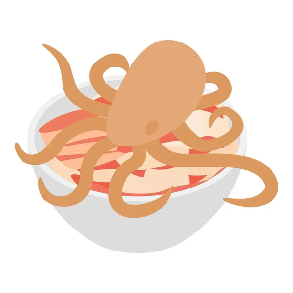 Icono de comida coreana vector isométrico. Pulpo fresco y carne cruda para barbacoa — Vector de stock