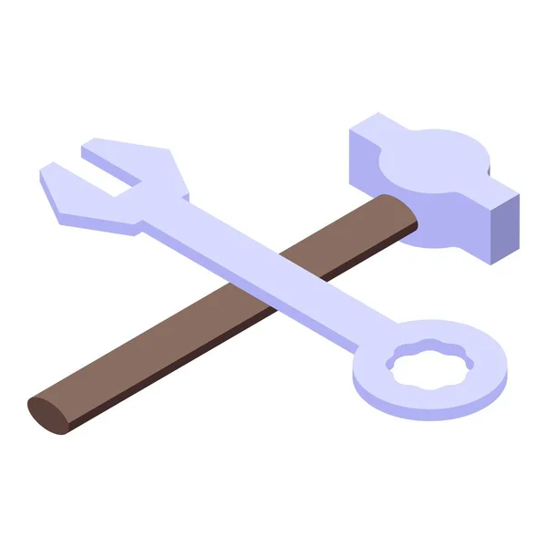 Ikona klucza pracy młotka wektor izometryczny. Konstrukcja klucza — Wektor stockowy