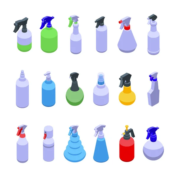 Spray bottle icons set isometric vector. Sprayer cleaning — Stock Vector