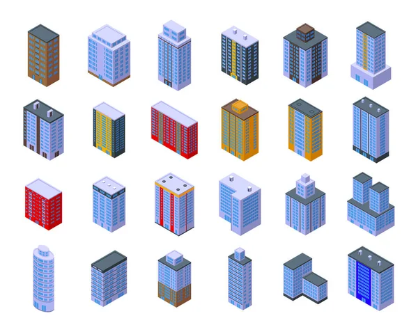 Icônes de bâtiment multi-étages ensemble vecteur isométrique. Architecture intérieure — Image vectorielle