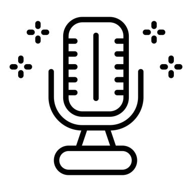 Mikrofon doğum günü ikonu ana hatları vektörü. Mevcut parti