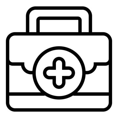 İlk yardım çantasının ikon ana hatları vektörü. Acil durum kutusu