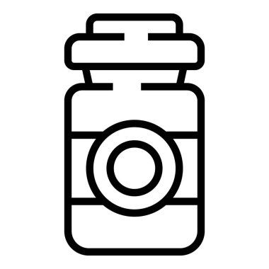 İlaç kavanozu ikon ana hatları vektörü. İlaç hapı.