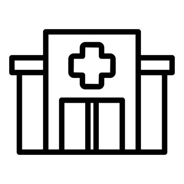 Hastane binası kapıları ikon ana hat vektörü. Klinik