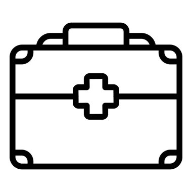 Hastanenin ilk yardım çantasının ikon ana hatları vektörü. Acil durum kutusu