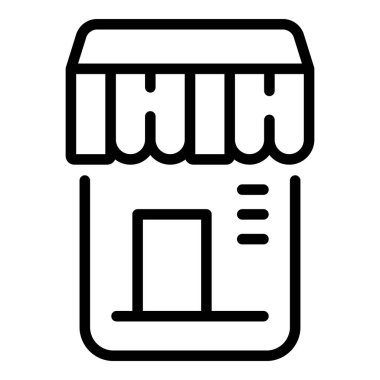 Çevrimiçi dükkan simgesi ana hatları vektörü. Yemek getirdim.