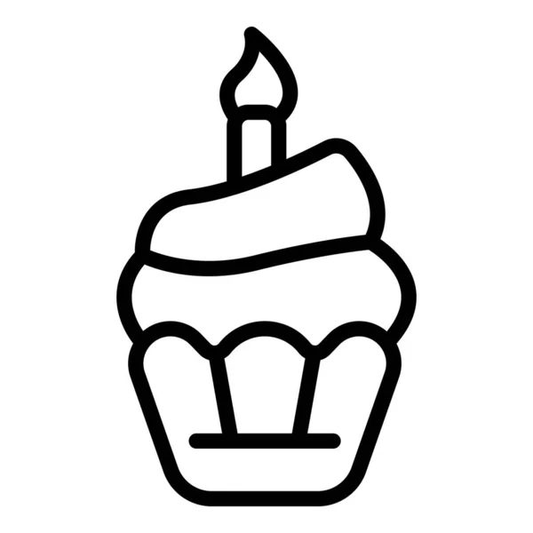 Anniversaire cupcake icône contour vecteur. Cadeau cadeau — Image vectorielle