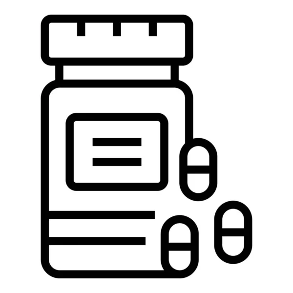 Pillole capsula vaso icona contorno vettore. Pillola medicinale — Vettoriale Stock