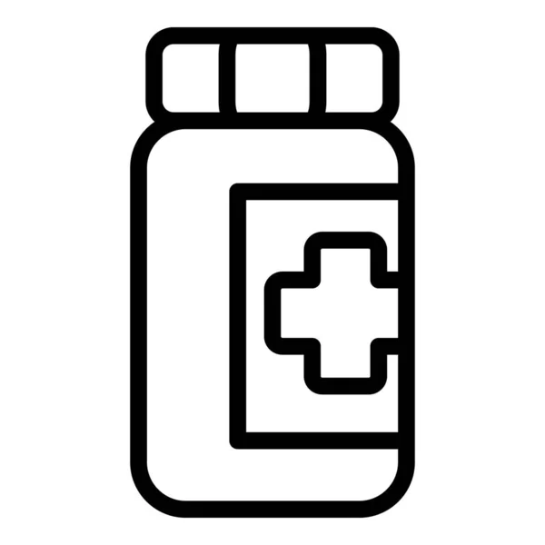 Plastové pilulky sklenice ikona obrys vektor. Léková pilulka — Stockový vektor