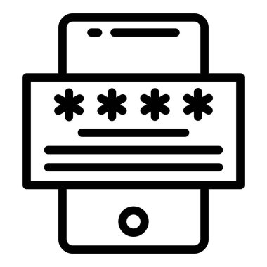 Akıllı telefon şifre simgesi ana hatları vektörü. Faktör doğrulaması