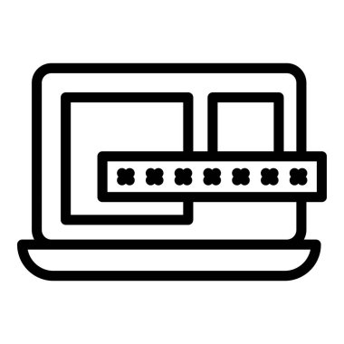 Laptop parola simgesi ana hatları vektörü. Sms girişi