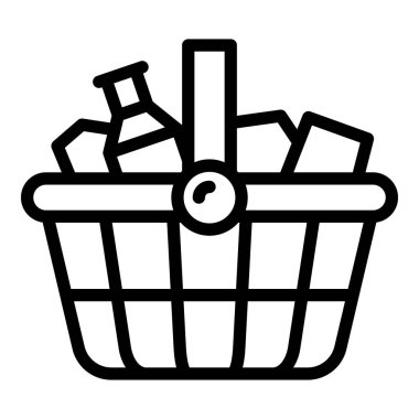 Çevrimiçi yemek sepeti ikonu ana hatları vektörü. Menü servisi