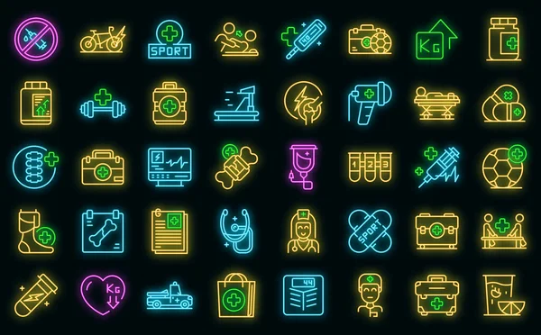 Sports doctor icons set vector neon — Stock Vector