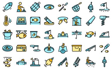 Buz balıkçılığı simgeleri vektörü düzleştirdi