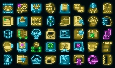 Öğrenme yönetim sistemi simgeleri vektör neonu belirliyor