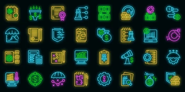 Risk management icons set vector neon — Stock Vector