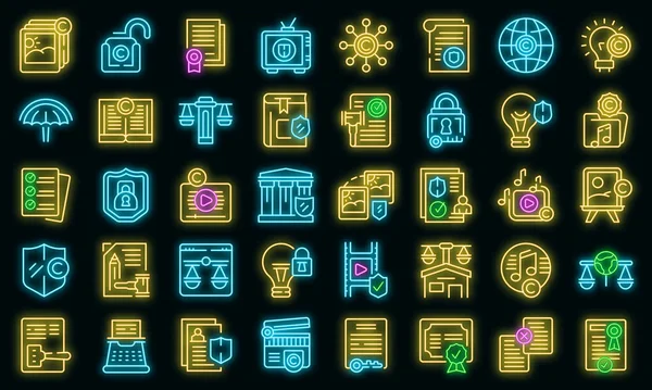 Urheberrecht Icons setzen Vektor Neon — Stockvektor