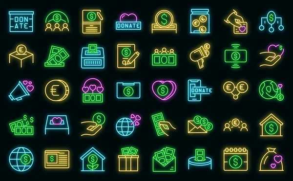 Iconos de recaudación de fondos set vector neón — Archivo Imágenes Vectoriales