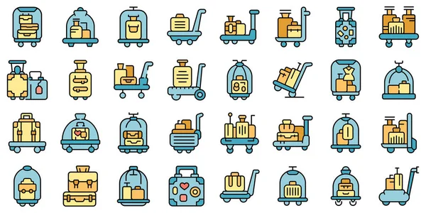 Luggage trolley icons set vector flat — Stock Vector