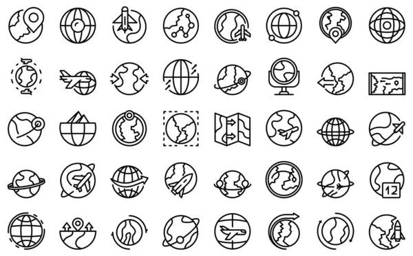 Ao redor dos ícones do mundo definir vetor contorno. Mundo globo —  Vetores de Stock