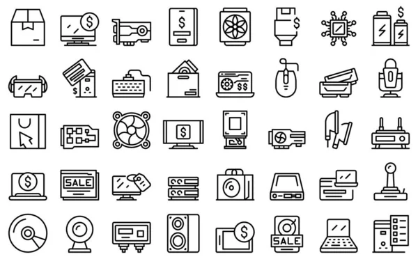 Computer store icons set outline vector. Online store — Stock Vector