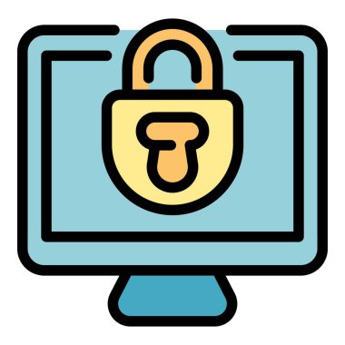 Bilgisayar kilidi simge rengi dış hat vektörü