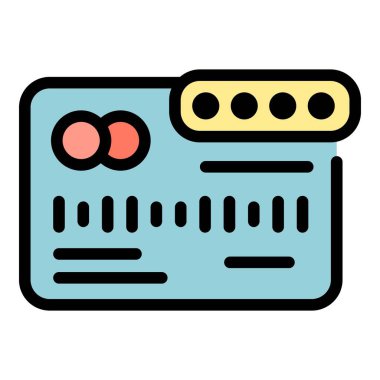 Kredi kartı parola simgesi renk ana hatları vektörü