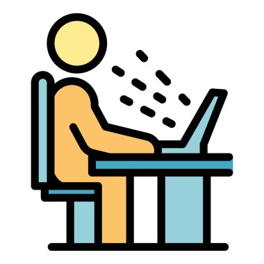 Ergonomik çalışan simgesi renk ana hatları vektörü