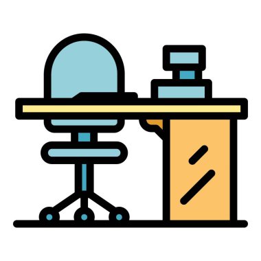 Sandalye işyeri simgesi renk ana hatları vektörü