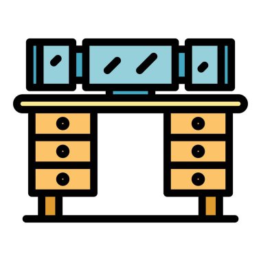 Çalışma istasyonu simgesi renk ana hatları vektörü