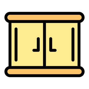 Ahşap mutfak dolabı simgesi renk ana hatları vektörü