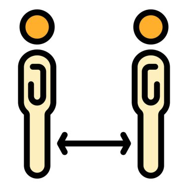 Uzaktaki sosyal uzaklık simgesi renk ana hatları vektörü