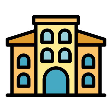 Üniversite kampüs simgesi renk ana hatları vektörü