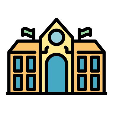 Okul kampüsü simgesi renk ana hatları vektörü