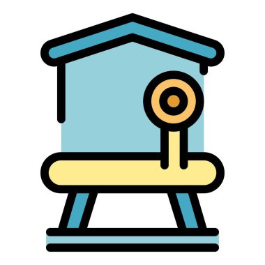 Evde spor salonu uygunluk simgesi renk ana hatları vektörü