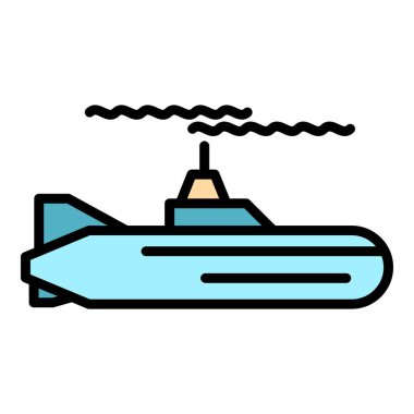Denizaltı tekne simgesi renk ana hatları vektörü