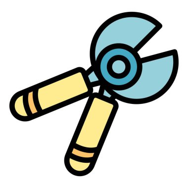 Büzüşen secateurs simgesi renk ana hatları vektörü